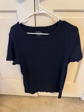 Time and Tru Navy Ribbed Short Sleeve Tee